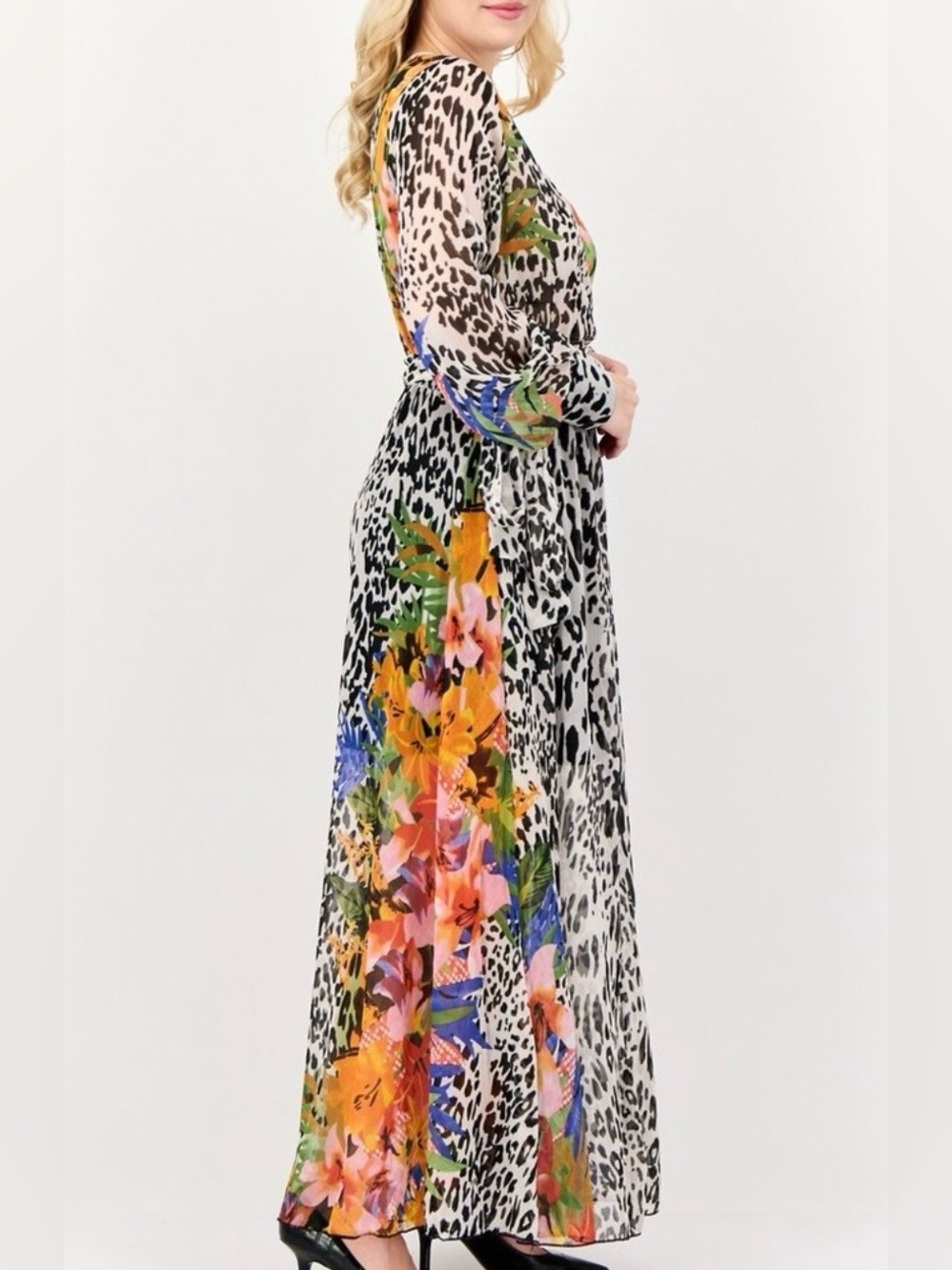 Spy Zone Exchange Diva Animal & Floral Print Maxi Dress size Small